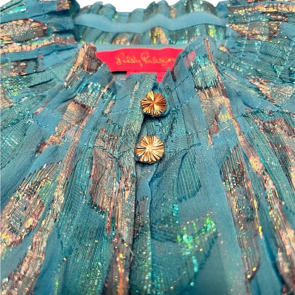 Lilly Pulitzer Galiana Silk Top Ocean Breeze Size M - Picture 11 of 16